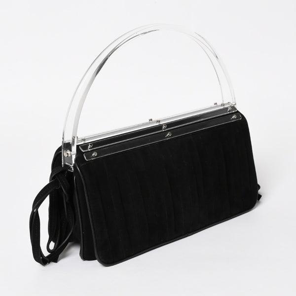 極美品 SAINT LAURENT サンローラン リヴゴーシュ スウェードクラッチバッグ ハンドバッグ ブラック シルバー金具 フラップ 中古 4a003038