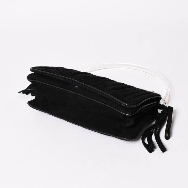 極美品 SAINT LAURENT サンローラン リヴゴーシュ スウェードクラッチバッグ ハンドバッグ ブラック シルバー金具 フラップ 中古 4a003038