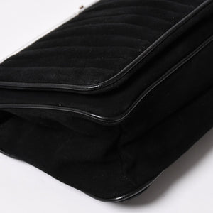 極美品 SAINT LAURENT サンローラン リヴゴーシュ スウェードクラッチバッグ ハンドバッグ ブラック シルバー金具 フラップ 中古 4a003038