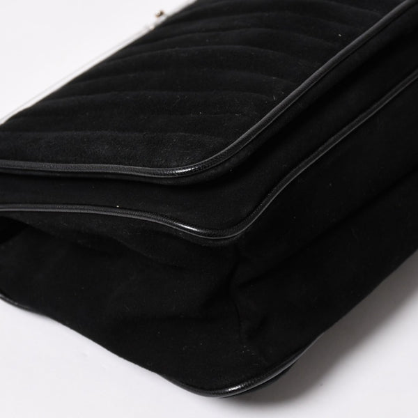 極美品 SAINT LAURENT サンローラン リヴゴーシュ スウェードクラッチバッグ ハンドバッグ ブラック シルバー金具 フラップ 中古 4a003038