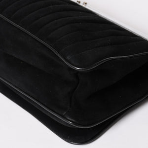 極美品 SAINT LAURENT サンローラン リヴゴーシュ スウェードクラッチバッグ ハンドバッグ ブラック シルバー金具 フラップ 中古 4a003038