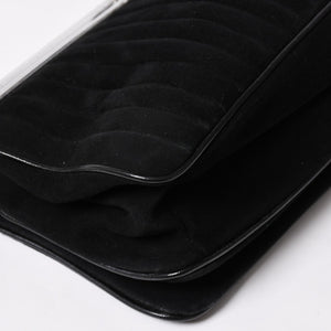 極美品 SAINT LAURENT サンローラン リヴゴーシュ スウェードクラッチバッグ ハンドバッグ ブラック シルバー金具 フラップ 中古 4a003038