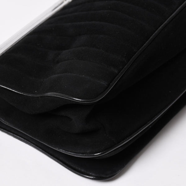 極美品 SAINT LAURENT サンローラン リヴゴーシュ スウェードクラッチバッグ ハンドバッグ ブラック シルバー金具 フラップ 中古 4a003038