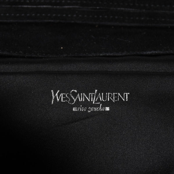 極美品 SAINT LAURENT サンローラン リヴゴーシュ スウェードクラッチバッグ ハンドバッグ ブラック シルバー金具 フラップ 中古 4a003038