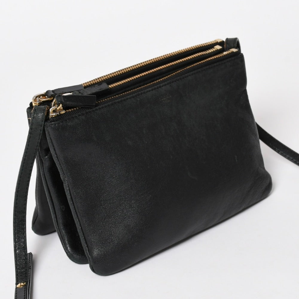 CELINE Small Trio Shoulder Bag Shoulder Bag Black Gold Hardware Leather Good Condition Used 4a003012
