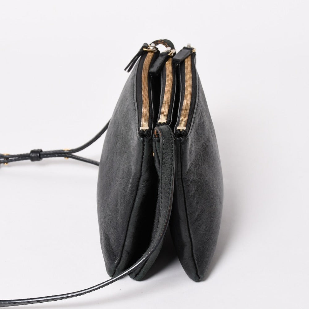 CELINE Small Trio Shoulder Bag Shoulder Bag Black Gold Hardware Leather Good Condition Used 4a003012