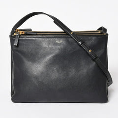 極美品 CELINE セリーヌ トリオ ショルダーバッグ クラッチバッグ ブラック レザー ゴールド金具 中古 4a002911