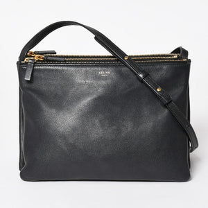 極美品 CELINE セリーヌ トリオ ショルダーバッグ クラッチバッグ ブラック レザー ゴールド金具 中古 4a002911