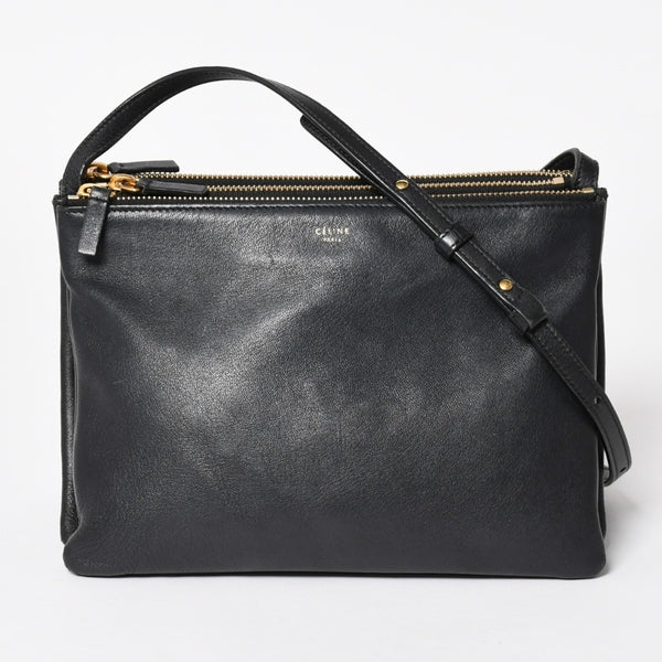 極美品 CELINE セリーヌ トリオ ショルダーバッグ クラッチバッグ ブラック レザー ゴールド金具 中古 4a002911