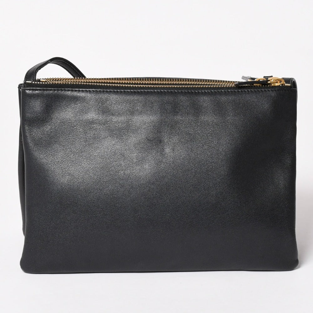 Very good condition CELINE Trio shoulder bag clutch bag black leather gold hardware used 4a002911
