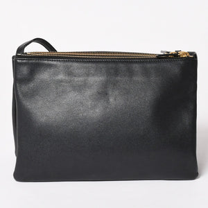 極美品 CELINE セリーヌ トリオ ショルダーバッグ クラッチバッグ ブラック レザー ゴールド金具 中古 4a002911