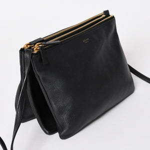 極美品 CELINE セリーヌ トリオ ショルダーバッグ クラッチバッグ ブラック レザー ゴールド金具 中古 4a002911
