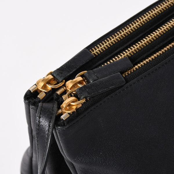 極美品 CELINE セリーヌ トリオ ショルダーバッグ クラッチバッグ ブラック レザー ゴールド金具 中古 4a002911