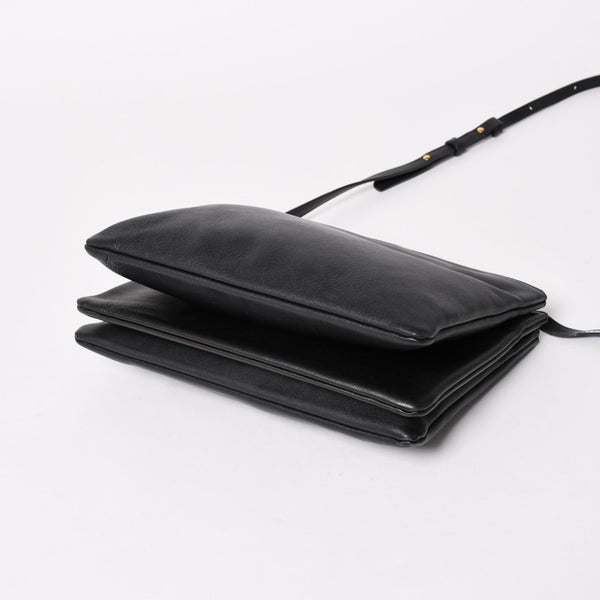 極美品 CELINE セリーヌ トリオ ショルダーバッグ クラッチバッグ ブラック レザー ゴールド金具 中古 4a002911