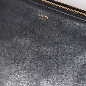 極美品 CELINE セリーヌ トリオ ショルダーバッグ クラッチバッグ ブラック レザー ゴールド金具 中古 4a002911