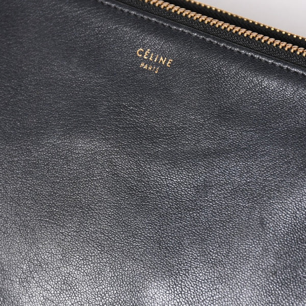 極美品 CELINE セリーヌ トリオ ショルダーバッグ クラッチバッグ ブラック レザー ゴールド金具 中古 4a002911
