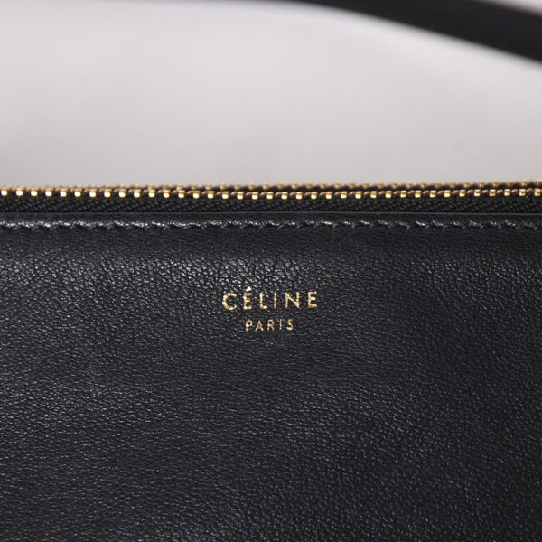 極美品 CELINE セリーヌ トリオ ショルダーバッグ クラッチバッグ ブラック レザー ゴールド金具 中古 4a002911