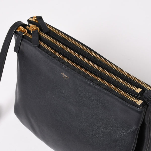 極美品 CELINE セリーヌ トリオ ショルダーバッグ クラッチバッグ ブラック レザー ゴールド金具 中古 4a002911