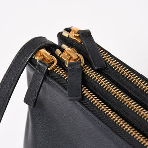極美品 CELINE セリーヌ トリオ ショルダーバッグ クラッチバッグ ブラック レザー ゴールド金具 中古 4a002911