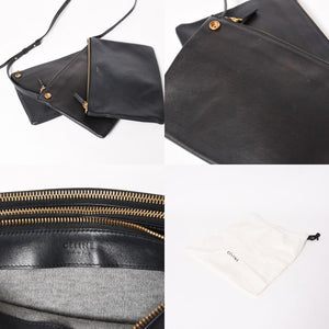 極美品 CELINE セリーヌ トリオ ショルダーバッグ クラッチバッグ ブラック レザー ゴールド金具 中古 4a002911