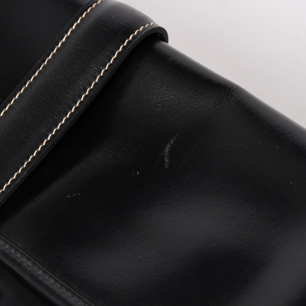 HERMES エルメス ジジェGM クラッチバック ハンドバッグ ボックスカーフ カーフレザー ブラック ホワイトステッチ V F310 美品 中古 4a003023