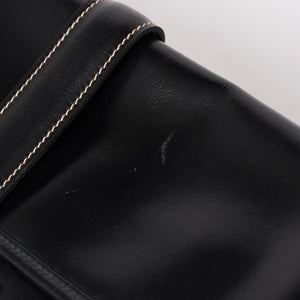 HERMES エルメス ジジェGM クラッチバック ハンドバッグ ボックスカーフ カーフレザー ブラック ホワイトステッチ V F310 美品 中古 4a003023