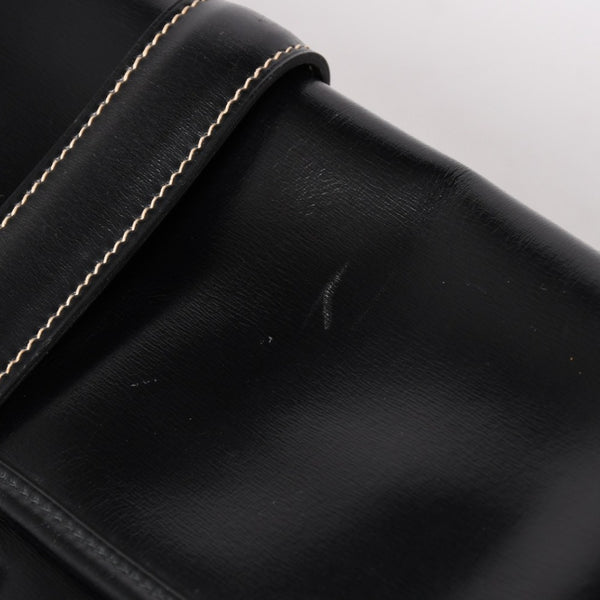 HERMES エルメス ジジェGM クラッチバック ハンドバッグ ボックスカーフ カーフレザー ブラック ホワイトステッチ V F310 美品 中古 4a003023