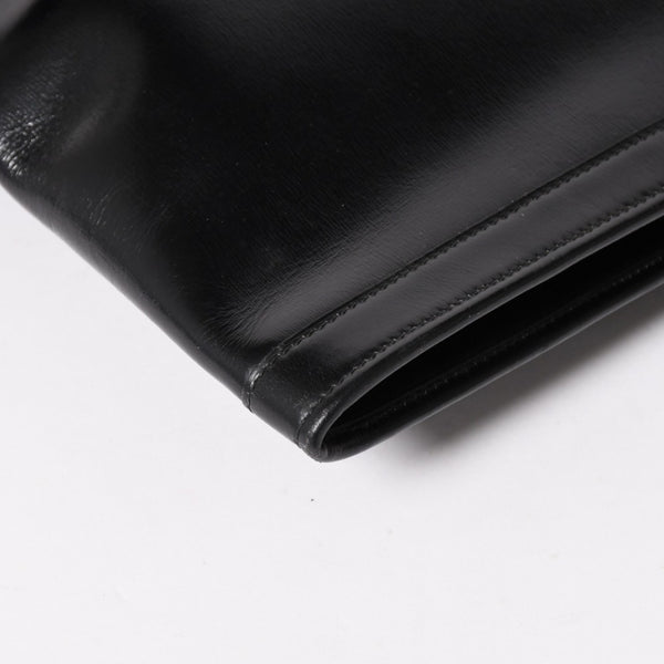 HERMES エルメス ジジェGM クラッチバック ハンドバッグ ボックスカーフ カーフレザー ブラック ホワイトステッチ V F310 美品 中古 4a003023
