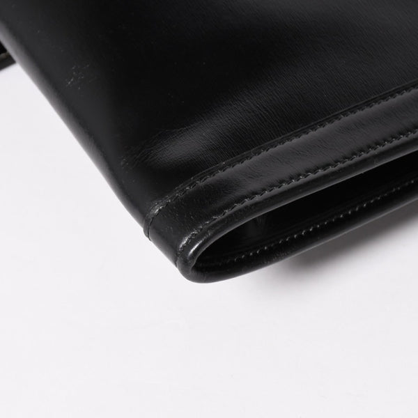 HERMES エルメス ジジェGM クラッチバック ハンドバッグ ボックスカーフ カーフレザー ブラック ホワイトステッチ V F310 美品 中古 4a003023