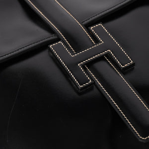 HERMES エルメス ジジェGM クラッチバック ハンドバッグ ボックスカーフ カーフレザー ブラック ホワイトステッチ V F310 美品 中古 4a003023