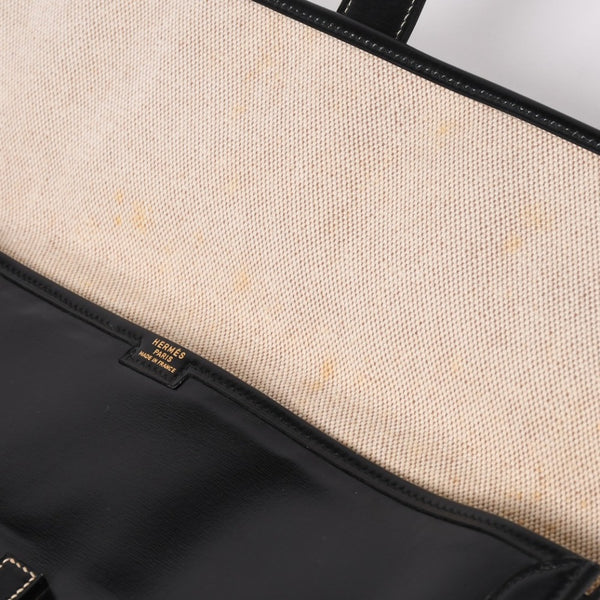 HERMES エルメス ジジェGM クラッチバック ハンドバッグ ボックスカーフ カーフレザー ブラック ホワイトステッチ V F310 美品 中古 4a003023