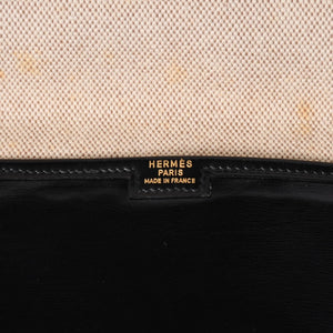HERMES エルメス ジジェGM クラッチバック ハンドバッグ ボックスカーフ カーフレザー ブラック ホワイトステッチ V F310 美品 中古 4a003023