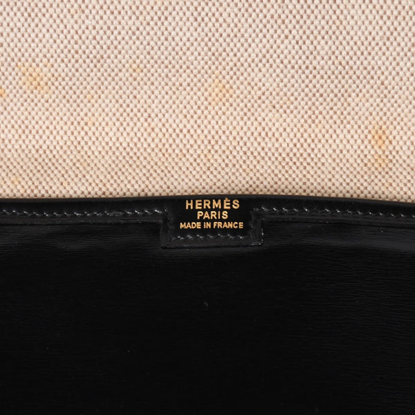 HERMES エルメス ジジェGM クラッチバック ハンドバッグ ボックスカーフ カーフレザー ブラック ホワイトステッチ V F310 美品 中古 4a003023