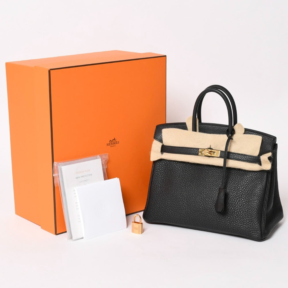 極美品 HERMES エルメス バーキン25 ハンドバッグ トゴ Y刻印 ブラック ゴールド RG金具 中古 4a003284