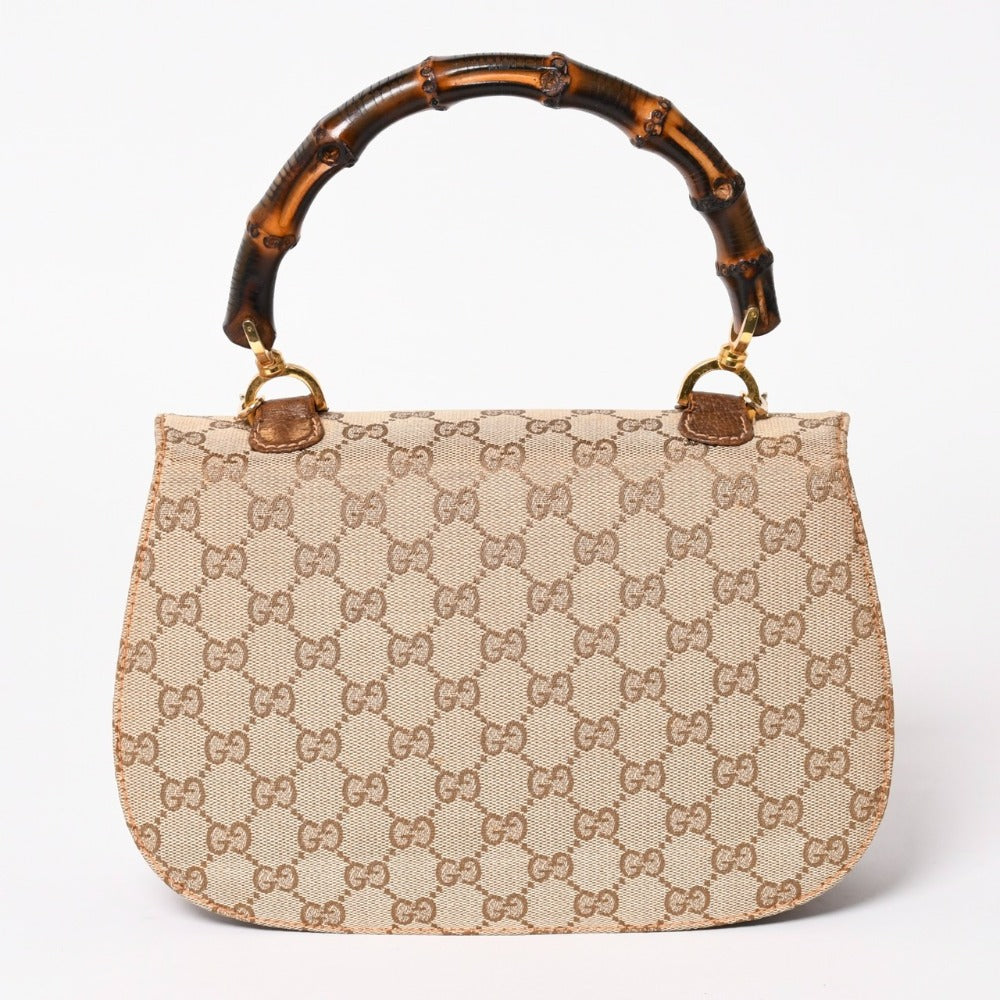 GUCCI グッチ バンブーハンドバッグ オールドグッチ ショルダーバッグ GGキャンバス バンブー ブラウン ベージュ ターンロック 美品 中古 4a003328