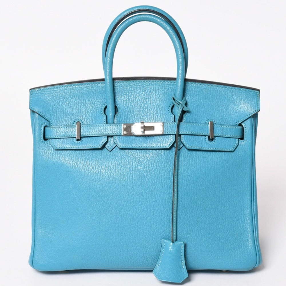 極美品 HERMES エルメス ハンドバッグ □I刻印 バーキン25 シェーブル ターコイズ シルバー金具 中古 4a003290