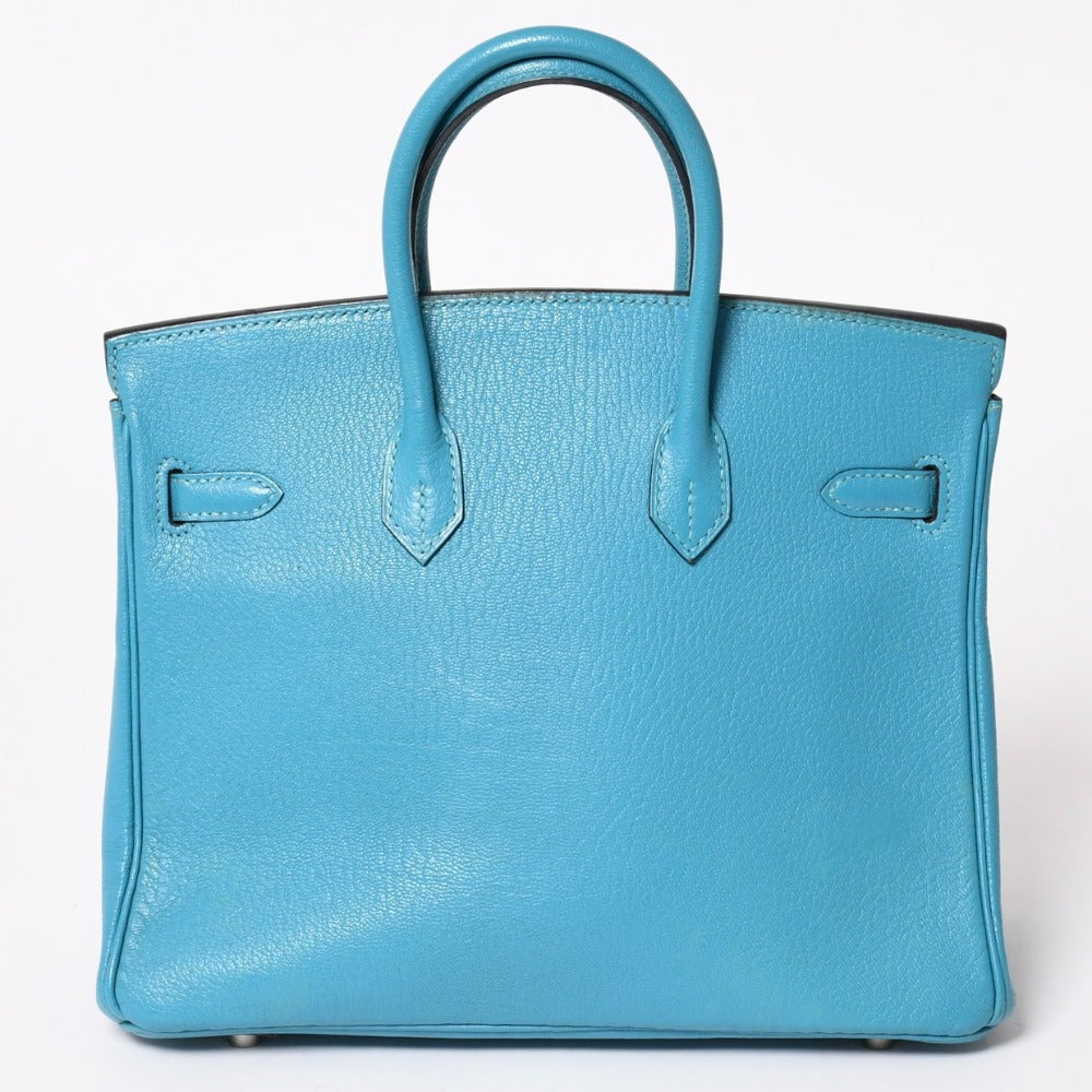 極美品 HERMES エルメス ハンドバッグ □I刻印 バーキン25 シェーブル ターコイズ シルバー金具 中古 4a003290