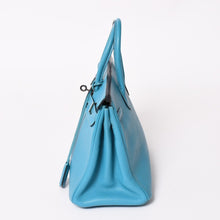 Load image into Gallery viewer, 極美品 HERMES エルメス ハンドバッグ □I刻印 バーキン25 シェーブル ターコイズ シルバー金具 中古 4a003290