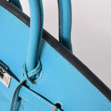 Load image into Gallery viewer, 極美品 HERMES エルメス ハンドバッグ □I刻印 バーキン25 シェーブル ターコイズ シルバー金具 中古 4a003290