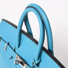 Load image into Gallery viewer, 極美品 HERMES エルメス ハンドバッグ □I刻印 バーキン25 シェーブル ターコイズ シルバー金具 中古 4a003290