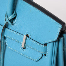 Load image into Gallery viewer, 極美品 HERMES エルメス ハンドバッグ □I刻印 バーキン25 シェーブル ターコイズ シルバー金具 中古 4a003290