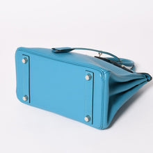 Load image into Gallery viewer, 極美品 HERMES エルメス ハンドバッグ □I刻印 バーキン25 シェーブル ターコイズ シルバー金具 中古 4a003290