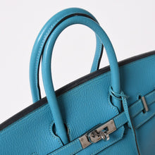 Load image into Gallery viewer, 極美品 HERMES エルメス ハンドバッグ □I刻印 バーキン25 シェーブル ターコイズ シルバー金具 中古 4a003290