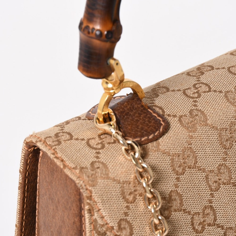 GUCCI Gucci Bamboo Handbag Old Gucci Shoulder Bag GG Canvas Bamboo Brown Beige Turnlock Good Condition Used 4a003328