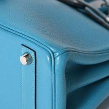 Load image into Gallery viewer, 極美品 HERMES エルメス ハンドバッグ □I刻印 バーキン25 シェーブル ターコイズ シルバー金具 中古 4a003290