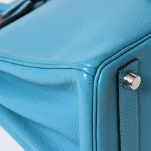 Load image into Gallery viewer, 極美品 HERMES エルメス ハンドバッグ □I刻印 バーキン25 シェーブル ターコイズ シルバー金具 中古 4a003290