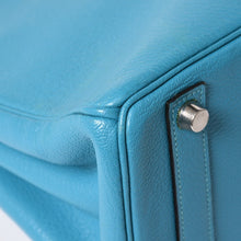 Load image into Gallery viewer, 極美品 HERMES エルメス ハンドバッグ □I刻印 バーキン25 シェーブル ターコイズ シルバー金具 中古 4a003290