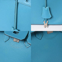 Load image into Gallery viewer, 極美品 HERMES エルメス ハンドバッグ □I刻印 バーキン25 シェーブル ターコイズ シルバー金具 中古 4a003290