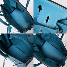 Load image into Gallery viewer, 極美品 HERMES エルメス ハンドバッグ □I刻印 バーキン25 シェーブル ターコイズ シルバー金具 中古 4a003290