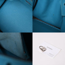 Load image into Gallery viewer, 極美品 HERMES エルメス ハンドバッグ □I刻印 バーキン25 シェーブル ターコイズ シルバー金具 中古 4a003290